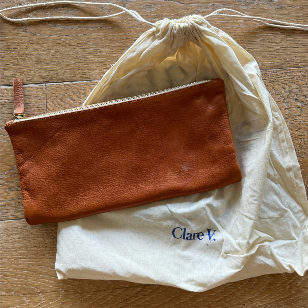 Clare V Brown Leather Foldover Clutch